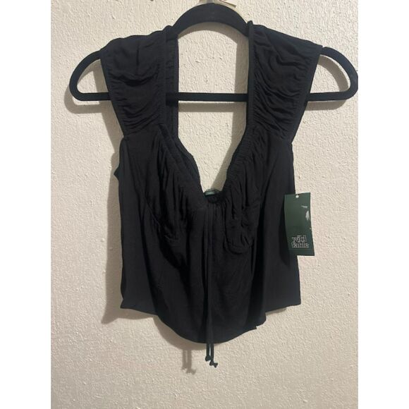 278 Wild Fable Black Sweetheart Crop Top Short Sleeve Stretchy Fitted Top - Picture 4 of 4